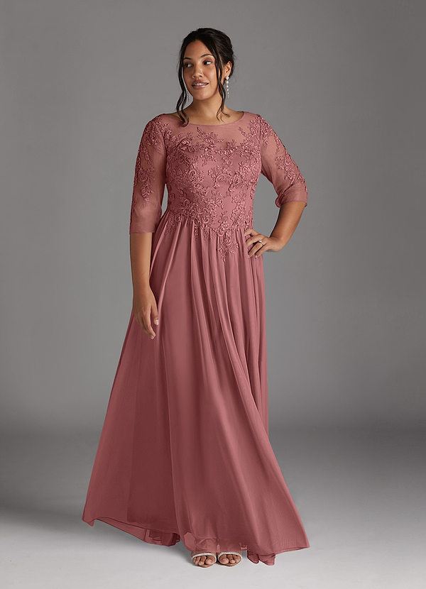 Azazie Harriet Mother of the Brides Dresses Desert Rose A-Line Scoop lace Mesh Dress image1