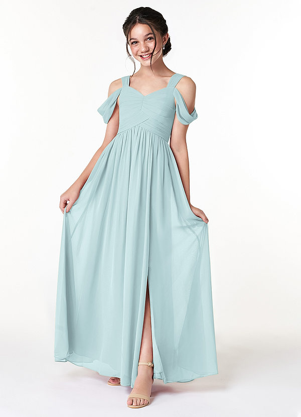 Azazie Lianne Junior Mist A-Line Off the Shoulder Chiffon Dress image1