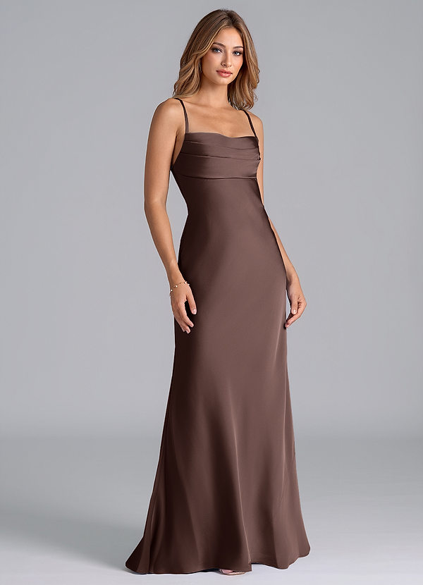 Azazie Seema Morsiusneitojen mekot Mrenneito Korsetti Joustava satiini Lattian pituus Pukeutua image1