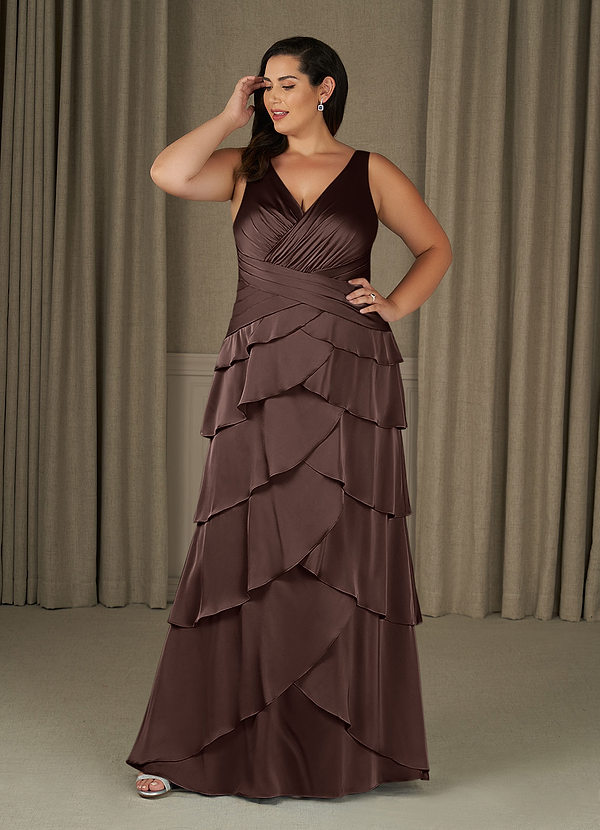 Azazie Viola Mother of the Brides Dresses Ganache A-Line Pleated Stretch Satin Dress image1