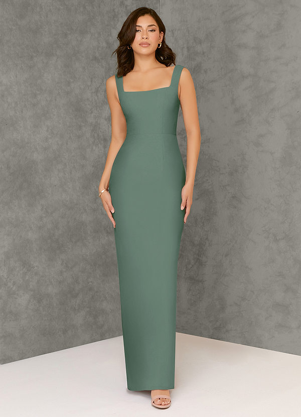 Azazie Flori Bridesmaid Dresses Eucalyptus Sheath Square Neckline Chiffon Dress image1
