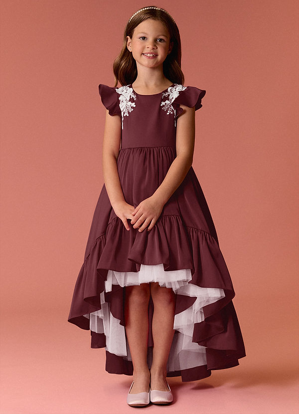 Barbie ♥ Azazie Flower Girl Dresses Cabernet A-Line Lace Stretch Satin Dress image1