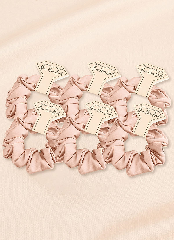 front Matching Color Six-Piece Bridesmaid Stretch Satin Regular Size Scrunchie Set