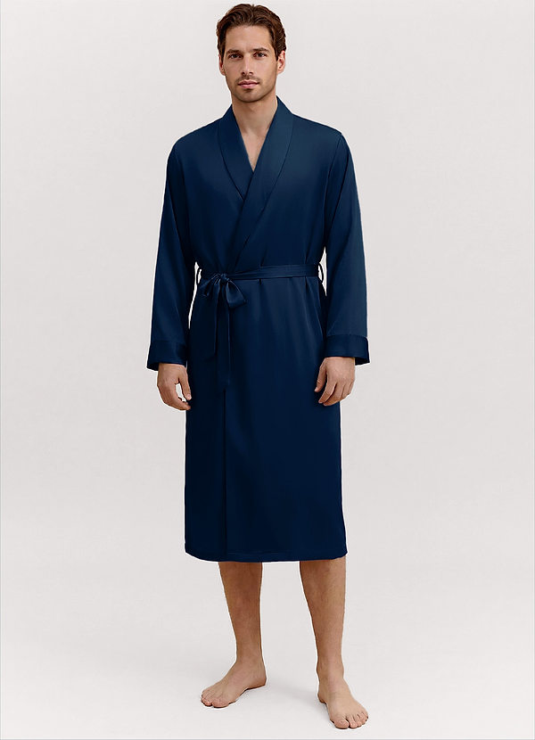 front Dark Navy Men's Classic Satin Robe