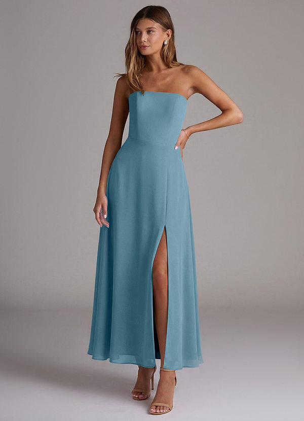 Azazie Wren Bridesmaid Dresses Vestido Bermudas de Chiffon de Linha A com Sem alças image1