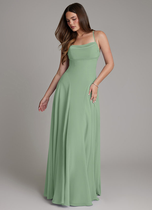 Azazie Irelia Vestidos de dama de honor Vestido de Matcha de Gasa de Línea A con Escote de Corazón image1