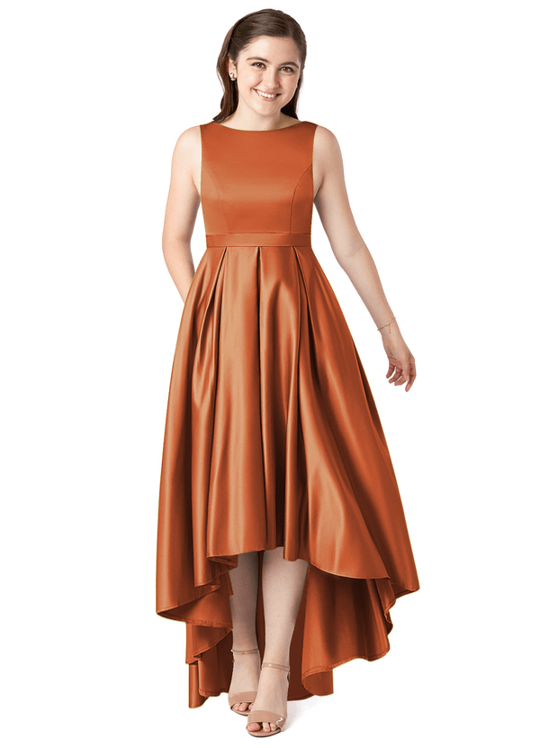 Azazie Inaya Junior A-Linie Gürtel/Schärpe Stretch-Satin Kleid Kanel image1