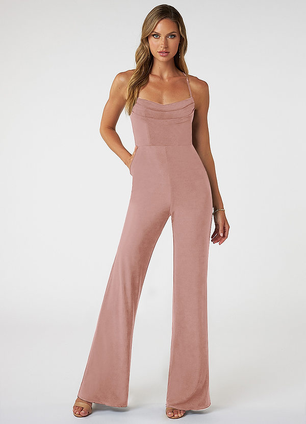 Azazie Leon Bridesmaid Dresses Pleated Luxe Knit Jumpsuit with Pockets image1