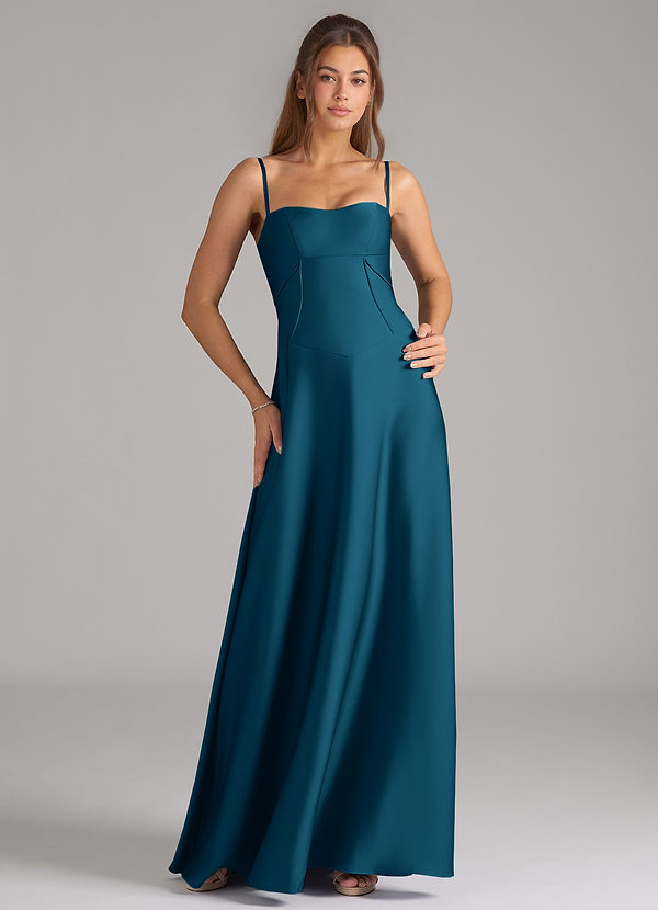 Azazie Valentine Suknie dla druhen Linia A Gorset Satyna elastyczna Do ziemi Sukienka image1