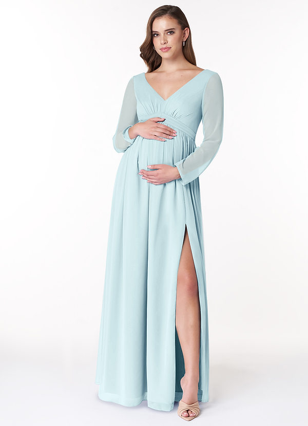 Azazie Teton Maternity Bridesmaid Dresses A-Line Long Sleeve Chiffon Floor-Length Dress image1