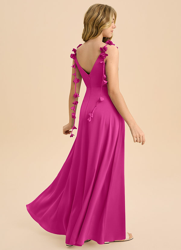 Azazie Gumdrop Junior Robe Empire en Satin extensible Plissée Fuchsia image1