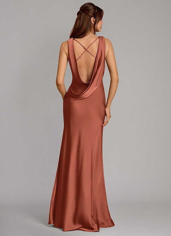 Azazie Cheryl Bridesmaid Dresses Clay Mermaid Stretch Satin Dress image1