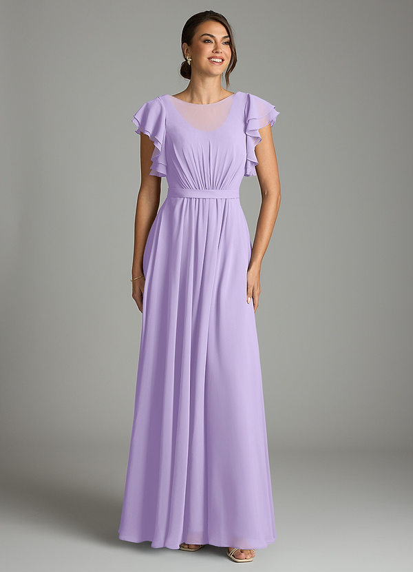 Azazie Daphne Vestidos de dama de honor modestos Vestido de Corte en A Volantes Hasta el suelo Gasa image1