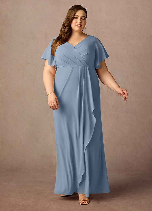 Azazie Song Mother of the Brides Dresses Dusty Blue Mermaid V-Neck Pleated Stretch Chiffon Dress image1