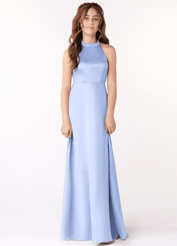 Azazie Laurel Junior Ice A-Line Stretch Satin Dress image1