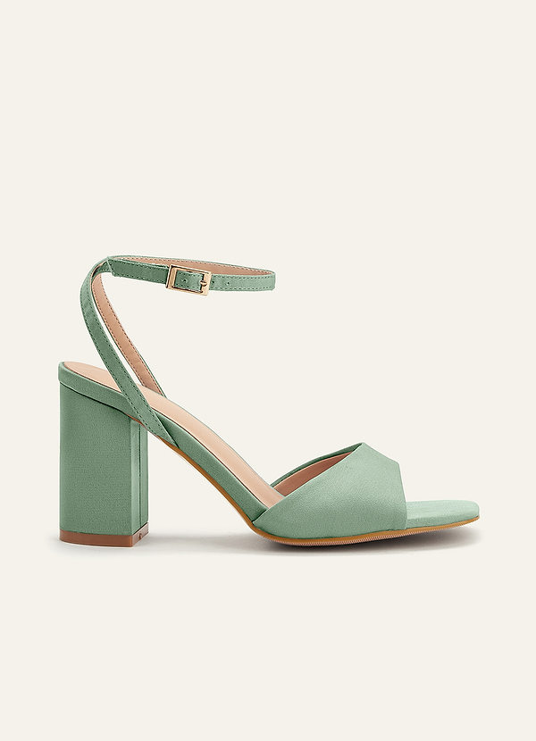 front Matching Color Stretch satin Square Toe Block Heels