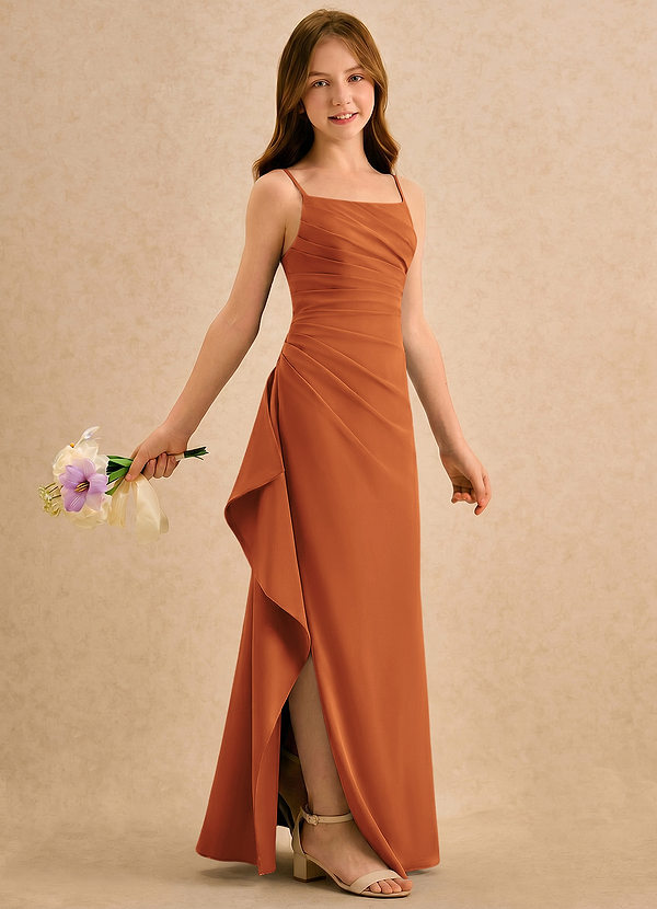 Azazie Cannoli Girls Formal Flower Girl Dresses Cinnamon A-Line Pleated Chiffon Dress image1