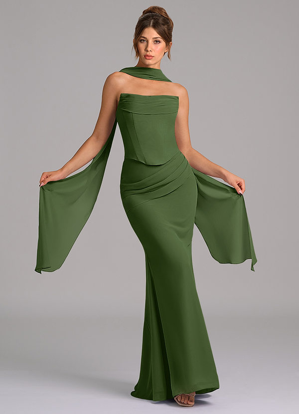 Azazie Sorrel Brautjungfernkleider Meerjungfrau-Linie Korsett Chiffon Kleid Olivgrün image1