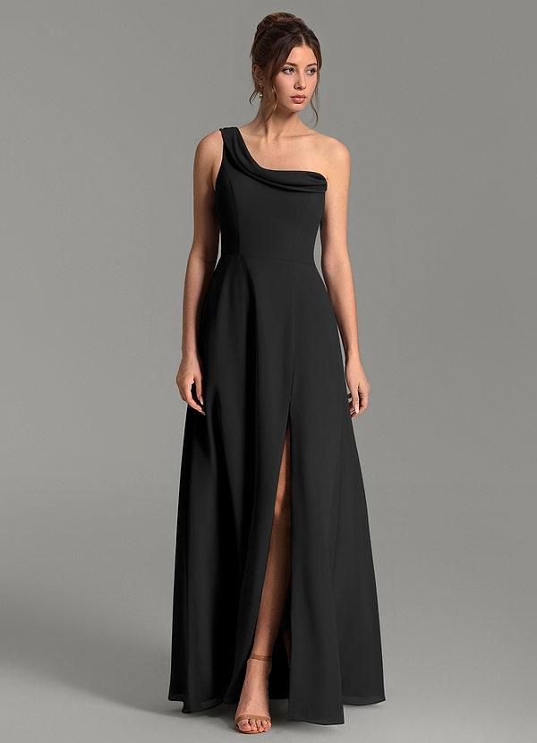 Thea Bridesmaid Dresses Black A-Line One Shoulder Chiffon Dress image1