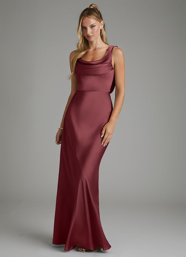Azazie Elena Bridesmaid Dresses Merlot Mermaid Pleated Stretch Satin Dress image1