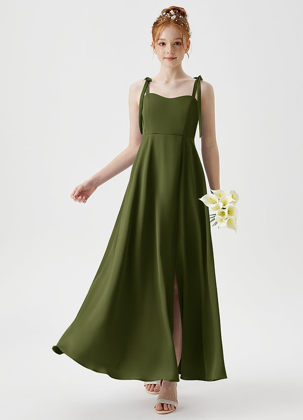 Azazie Rosey Junior Olive A-Line Sweetheart Neckline Stretch Satin Dress image1