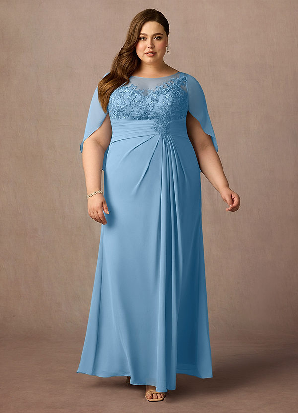Azazie Hera Mother of the Brides Dresses Steel Blue A-Line Lace Capelet Chiffon Dress image1