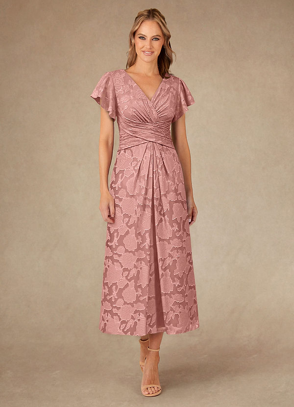 Azazie Vera Vestidos de Madre de la Novia Vestido de Rosetón de Devorado Floral de Corte En A con Plisado image1