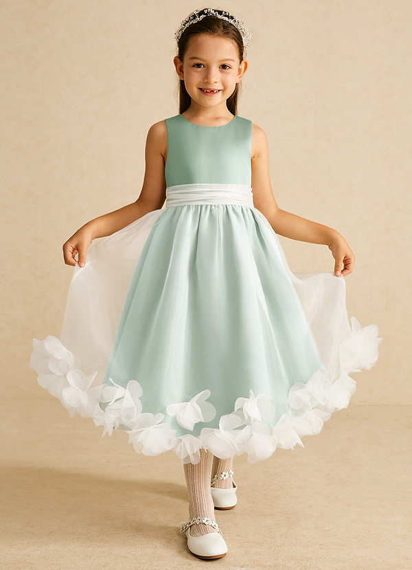 Azazie Stardust Blumenkinder Kleider A-Linie ärmellos Organza Kleid Agave image1