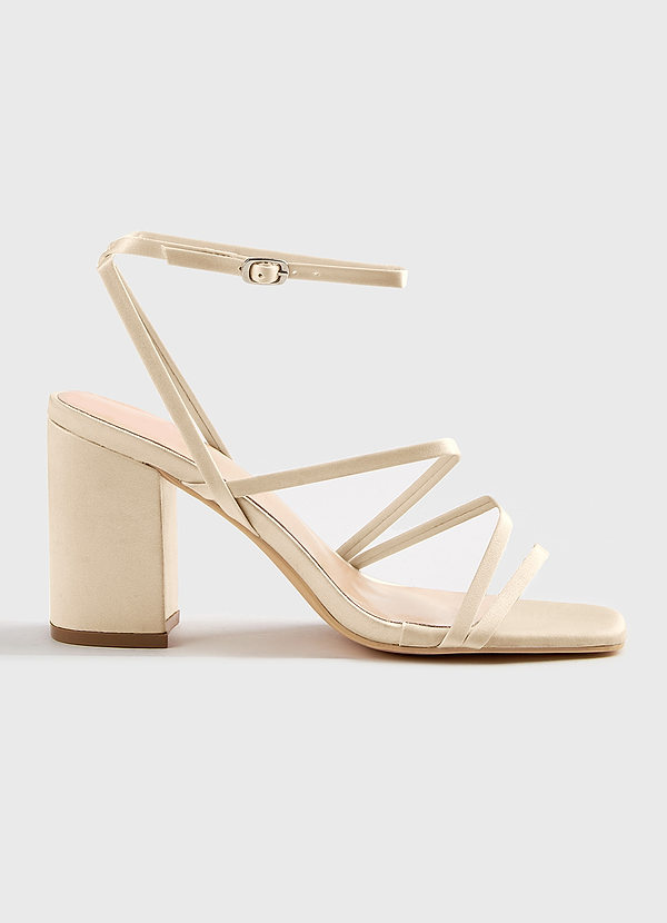 front Matching Color Matte Satin Ankle Strap Block Heel Sandals