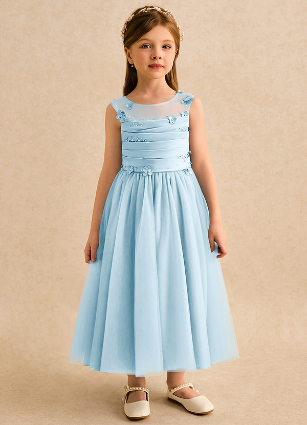 Azazie Snowball Girl Flower Girl Dresses Sky Blue Ball-Gown Pleated Tulle Dress image1