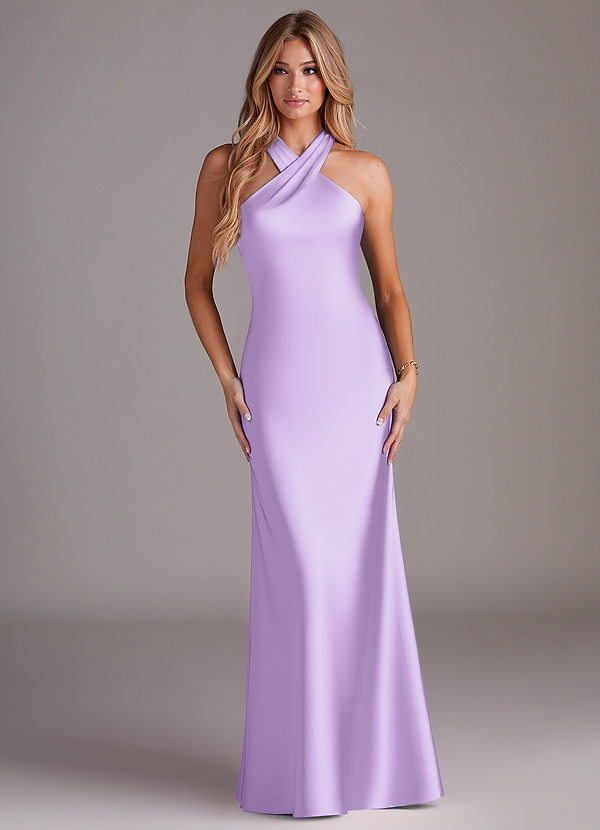 Azazie Doretta Bridesmaid Dresses Lilac Mermaid Pleated Stretch Satin Dress image1