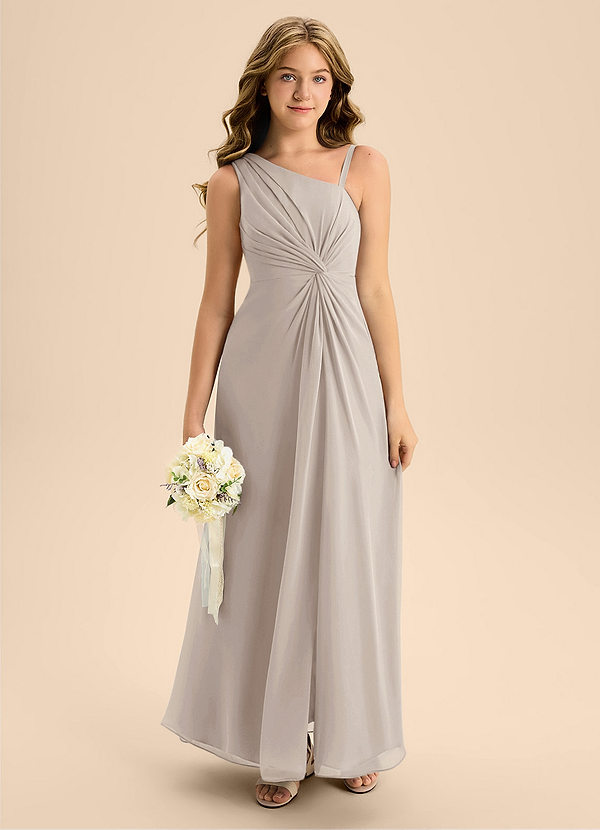 Azazie Brooke Junior Abito A-Line in Chiffon Spacco Laterale Gelo image1