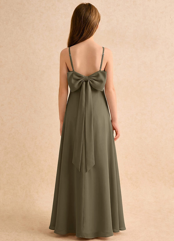 Azazie Jaella Girls Formal Robes de cortège enfant Robe Trapèze en Mousseline de soie Plissé Vert Saule image1