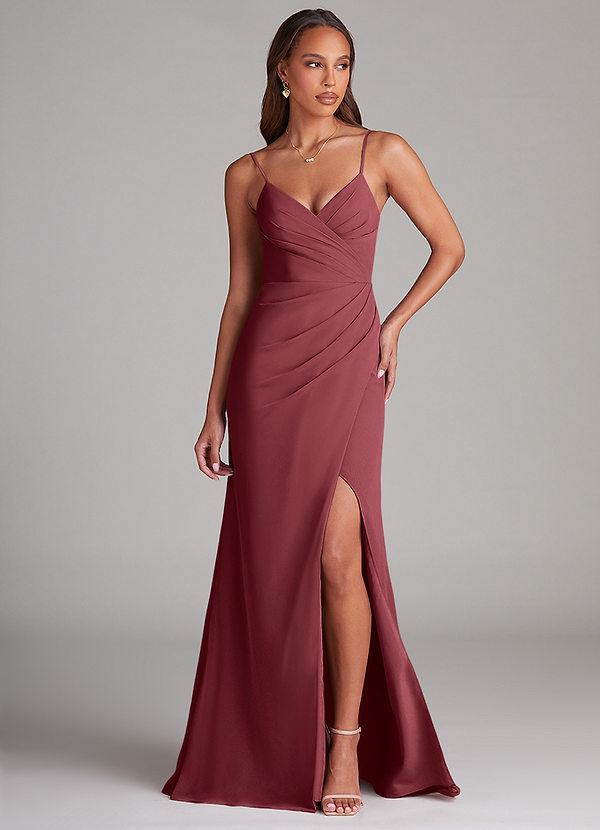 Azazie Maci Bruidsmeisjes Jurken Jurk van Chiffon met Kolom Geplooid Merlot image1