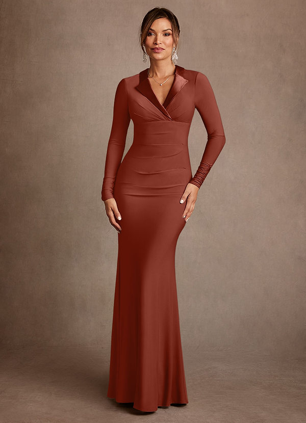 Azazie Syracuse Klänningar till brudens mor Klä Tubklänning i Lyxstickad Plisserad Terrakotta image1