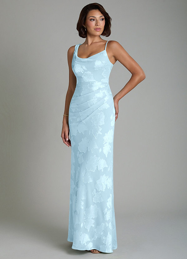 Xara Bridesmaid Dresses Sky Blue Sheath Pleated Floral Jacquard Burnout Dress image1