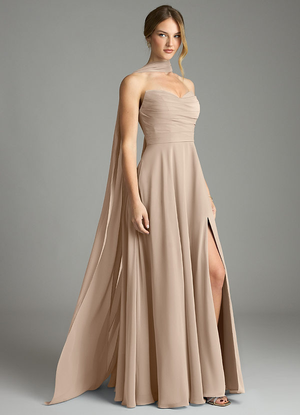 Azazie Ayla Abiti da Damigella Abito A-Line in Chiffon Scollo a Cuore Taupe image1