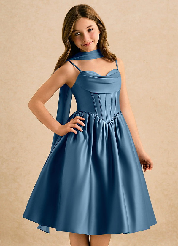 Azazie Shona Girls Formal Bloemenmeisjes Jurken A-Lijn Jurk van Mat Satijn Sweetheart Halslijn Bermuda image1