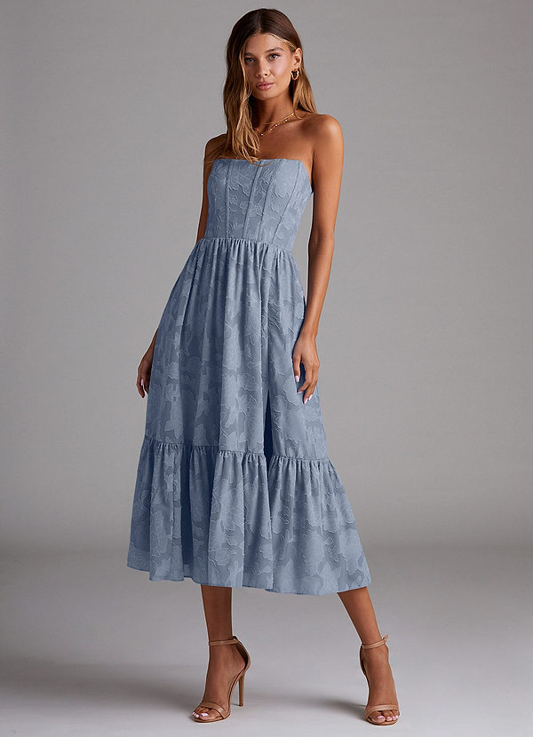 Delphina Powder Blue Lace-up Back Midi Dress image1