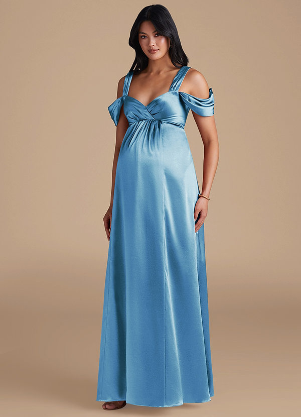 Azazie Rhea Vestidos de dama de honor de maternidad Vestido de Corte En A Plisado Hasta el suelo Satén Metálico image1