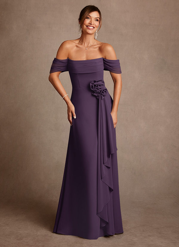 Azazie Amherst Vestidos de Madre de la Novia Vestido de Ciruela de Gasa de Corte en A con Vestidos sin tirantes image1