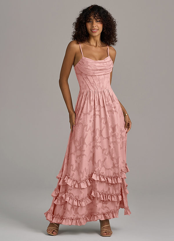 Azazie Lettie Bridesmaid Dresses Rosette A-Line Corset Floral Burnout Dress image1