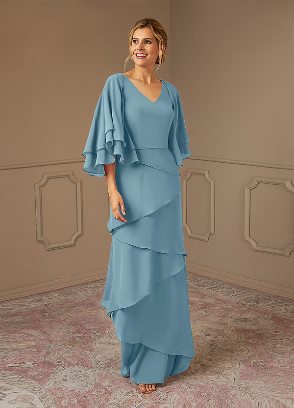 Azazie OHara Mother of the Brides Dresses Moody Blue A-Line V-Neck Chiffon Dress image1