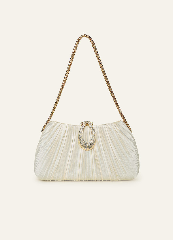 front Matching Color Crystal Buckle Pleated Satin Clutch Bag