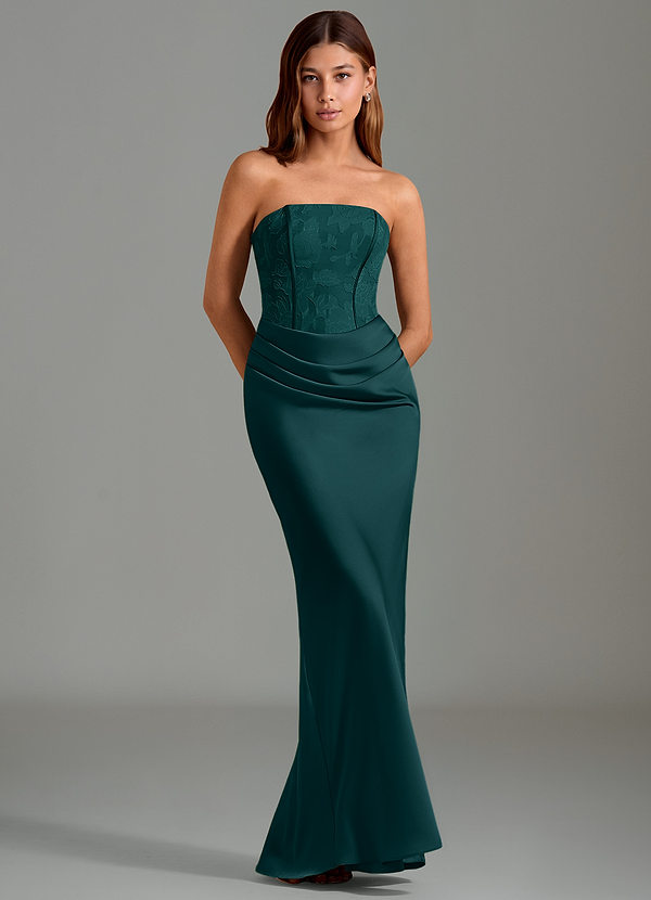 Azazie Emilia Bridesmaid Dresses Pine Mermaid Strapless Stretch Satin Dress image1