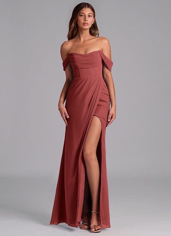 Azazie Johana Abiti da Damigella Abito Convertibile Sirena in Chiffon Spalle Scoperte Terracotta image1