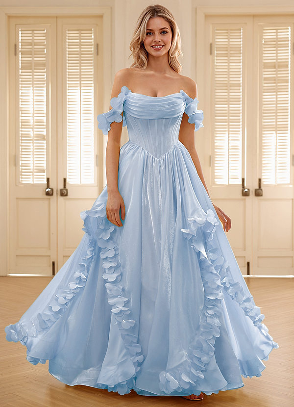 Elysia Sky Blue Corset Rhinestone Sheer Lace Prom Dress image1