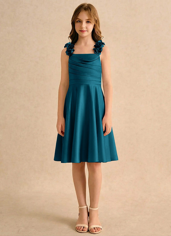 Azazie Resa Girls Formal Sukienki dla dziewczynek sypiących kwiaty Linia A Pofałdowany Matowy satynowy Długość do kolan Sukienka image1