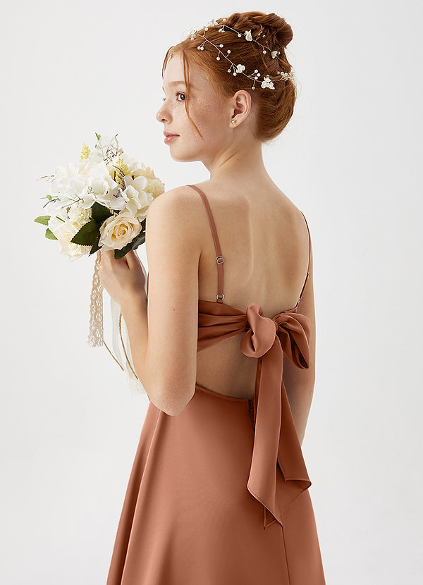 Azazie Shale Junior Bronzer A-Line Stretch Satin Dress image1