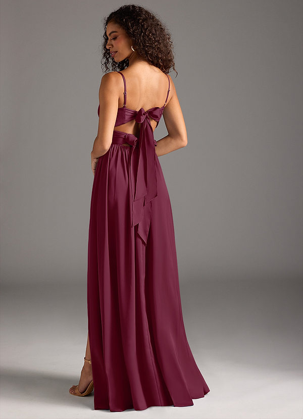 Azazie Zeya Bridesmaid Dresses Mulberry A-Line Pleated Stretch Satin Dress image1